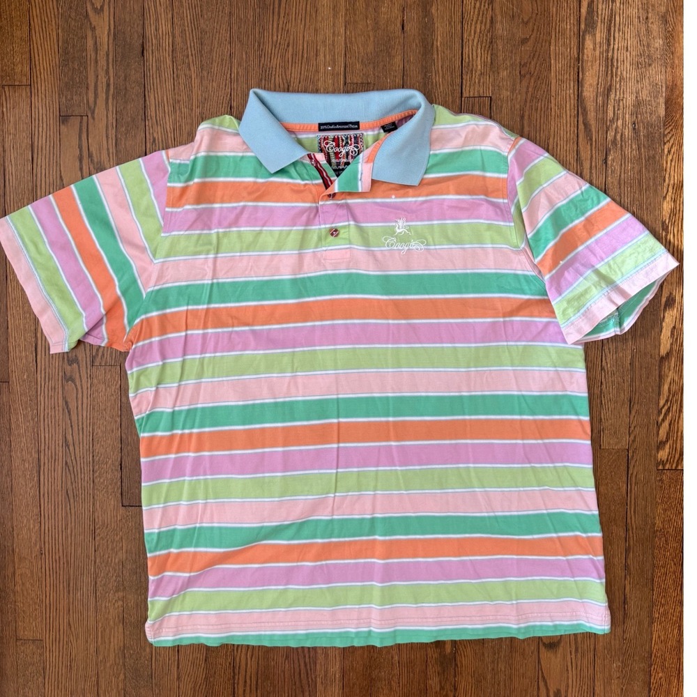 Coogi Australia Mens XXL Polo Shirt Striped Double Mercerized Cotton Pastel Logo